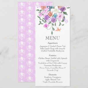 Invitación Colorido Lilac Peach Color Mezcla Bouquet Menú de