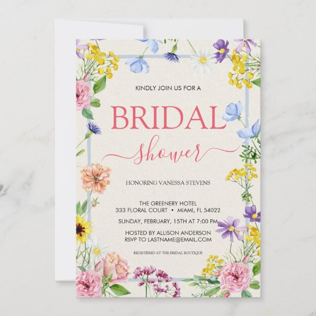 Invitación Colorido Lilac Pink Watercolor Bridal Shower (Anverso)