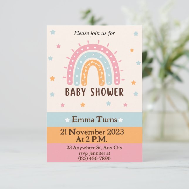 Invitación Colorido lindo barro ilustrado Baby Shower arcoiri (Anverso de pie)