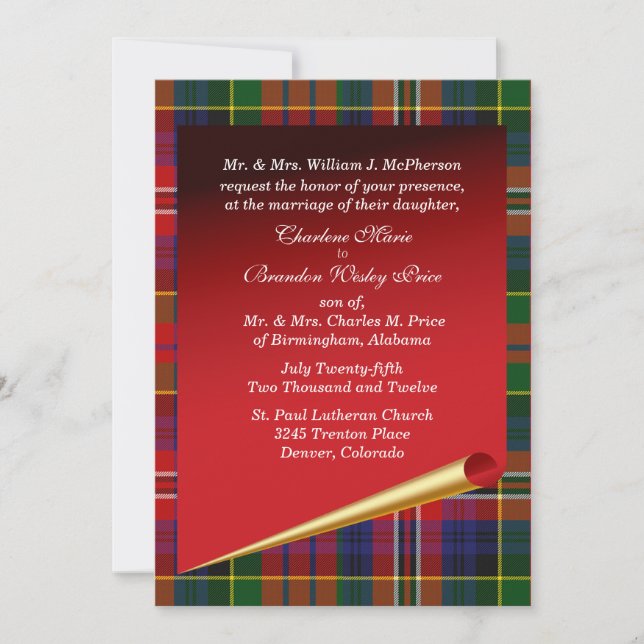 Invitación Colorido MacPherson Tartan Plaid Boda (Anverso)