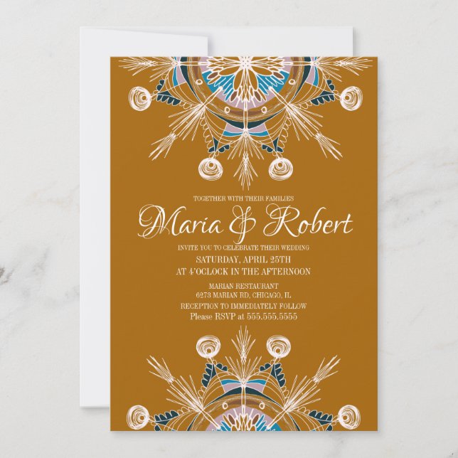 Invitación Colorido Mandala Bohemio Mostaza Boda Boho (Anverso)