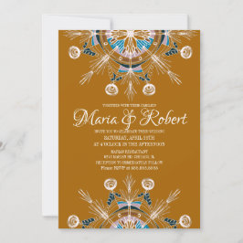 Invitación Colorido Mandala Bohemio Mostaza Boda Boho