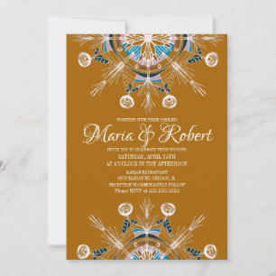 Invitación Colorido Mandala Bohemio Mostaza Boda Boho