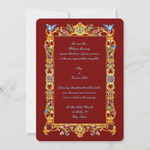 Invitación Colorido Marco de Bodas de Pájaros Azules Florales