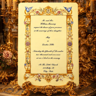 Invitación Colorido Marco de Bodas de Pájaros Azules Florales