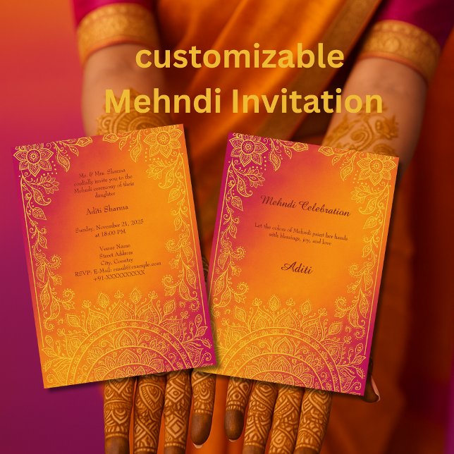 Invitación colorido mehndi mandala floral hindú (Subido por el creador)