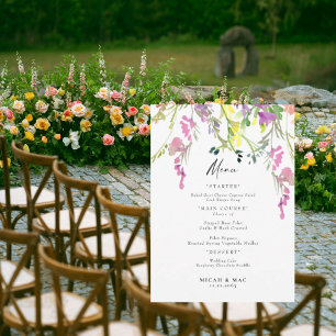 Invitación Colorido menú de recepción de boda de flores silve