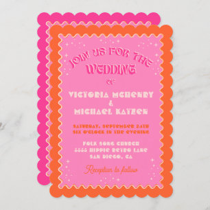 Invitación Colorido Mod Brillante Negrita Boda Retro