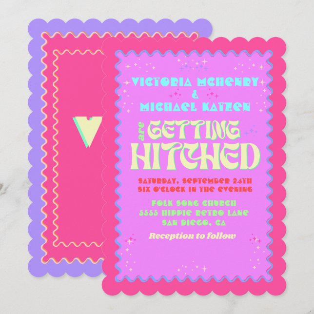 Invitación Colorido Mod Brillante Negrita Boda Retro (Anverso / Reverso)