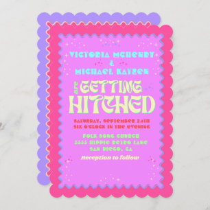 Invitación Colorido Mod Brillante Negrita Boda Retro