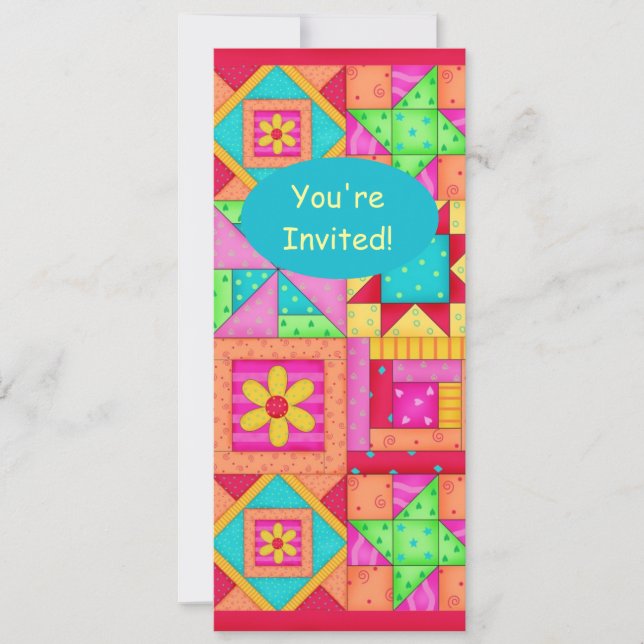Invitación Colorido Naranja Rojo Pink Patchwork QuilBlock Art (Anverso)