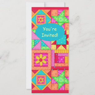 Invitación Colorido Naranja Rojo Pink Patchwork QuilBlock Art