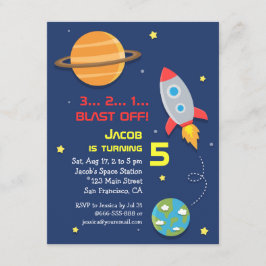 Invitación Colorido, Nave Espacial, Fiesta Espacial, Cumpleañ