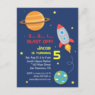 Invitación Colorido, Nave Espacial, Fiesta Espacial, Cumpleañ