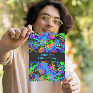 Invitación Colorido Neon Paint Splatter Paintball Cumpleaños