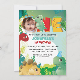 Invitación Colorido niño bebé de dinosaurios cutáneos primer 