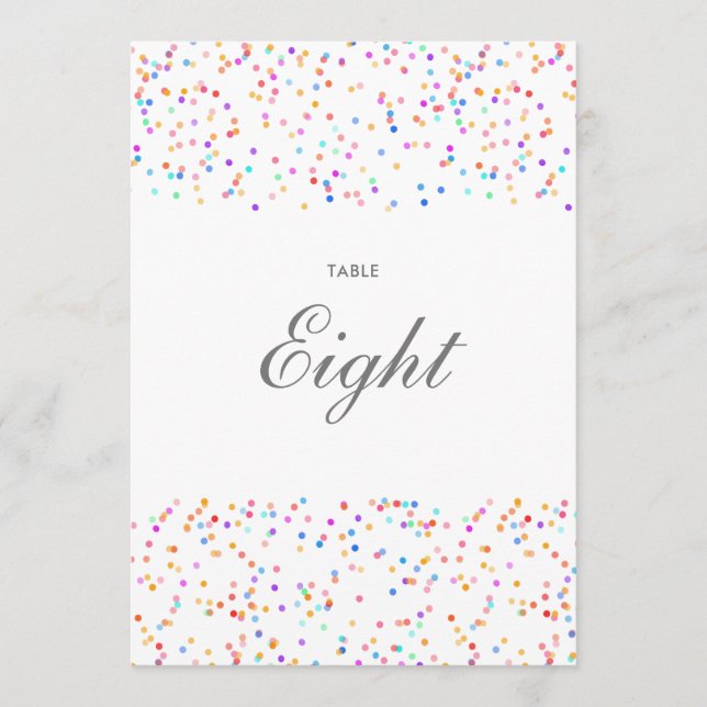 Invitación Colorido número de tabla de confeti arcoiris (Anverso)
