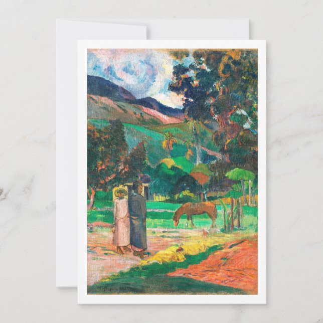 Invitación Colorido paisaje tahitiano famoso cuadro (Anverso)
