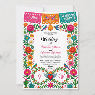 Invitación Colorido Papel Picado Boda de Fiesta Mexicana