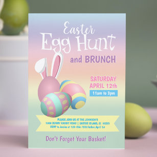 Invitación Colorido Pastel Bunny Ears Easter Huevos Hunt Brun