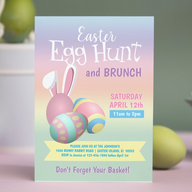 Invitación Colorido Pastel Bunny Ears Easter Huevos Hunt Brun (Subido por el creador)