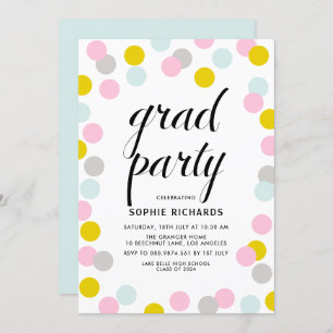 Invitación Colorido Pastel Confetti Dots Graduation Party
