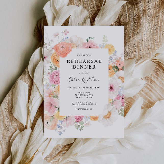 Invitación Colorido Pastel Ensayo Floral Cena (Subido por el creador)