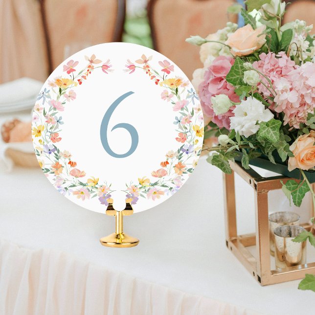 Invitación Colorido Pastel Meadow Wild Flower Table Number (Subido por el creador)