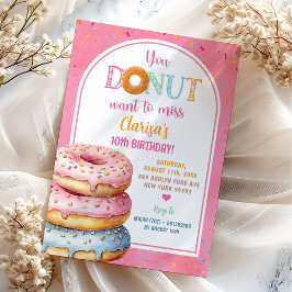Invitación Colorido Pastel Rosa Rasplado Donuts Cumpleaños
