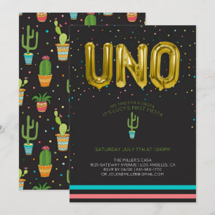 Invitación Colorido Primer Cumpleaños Fiesta UNO Globos