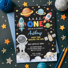 Invitación Colorido Primer Viaje por el Espacio Alrededor del