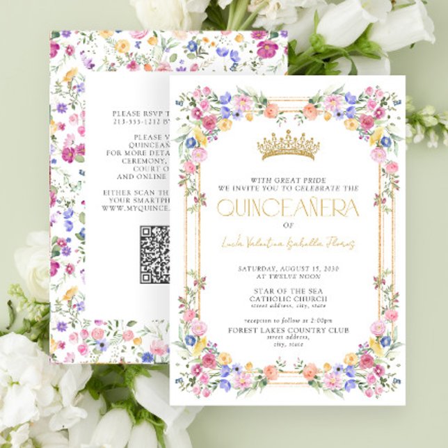 Invitación Colorido QR Wildflower Jardín Floral Quinceañera (Subido por el creador)