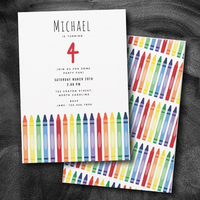 Invitación Colorido Rainbow Crayons Niños Fiesta de cumpleaño (Colorful Rainbow Crayons Kids Birthday Party Invitation)