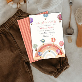 Invitación Colorido Rainbow Hot Air Balloon Baby Shower