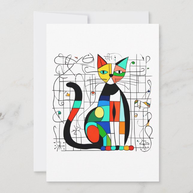 Invitación Colorido Resumen de arte gato Cubismo Cubista (Anverso)