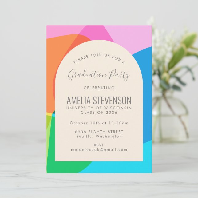 Invitación Colorido resumen fiesta de graduación de fotos div (Anverso de pie)