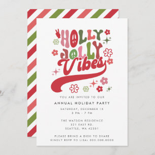 Invitación Colorido Retro Groovy Holly Jolly Vibes vacaciones