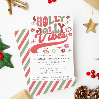 Invitación Colorido Retro Groovy Holly Jolly Vibes vacaciones