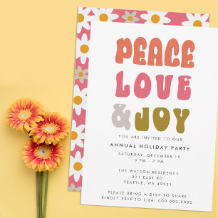 Invitación Colorido Retro Groovy Paz Amor Alegría Fiesta