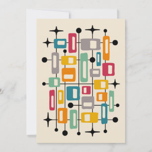 Invitación Colorido Retro Moderno de Mitad de Siglo Abstracto