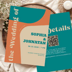 Invitación Colorido retro moderno todo en uno  QR RSVP boda