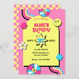 Invitación Colorido retro pop divertido cumpleaños pastel