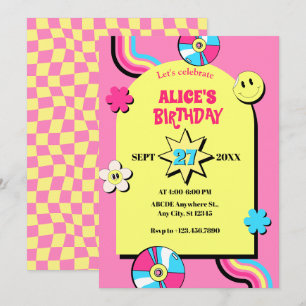 Invitación Colorido retro pop divertido cumpleaños pastel