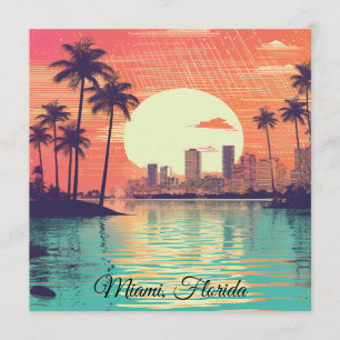 Invitación Colorido Retro Vintage Viajes Miami Florida