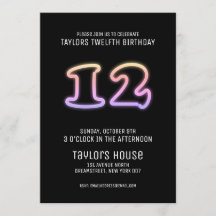 Colorido Rótulo Neon 12ª fiesta de cumpleaños a la