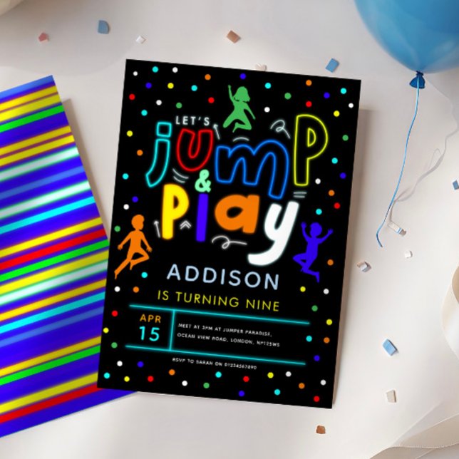 Invitación Colorido Salto y Jugar Neon Trampoline Cumpleaños (Subido por el creador)
