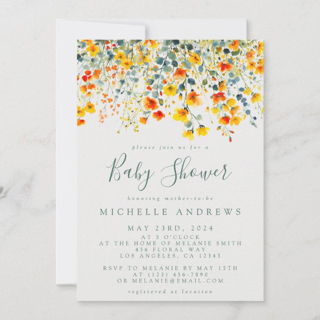Invitación Colorido Summer Floral Baby Shower (Anverso)