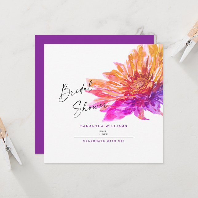 Invitación Colorido Sunflower Purple Bridal Shower Square (Anverso/Reverso In Situ)