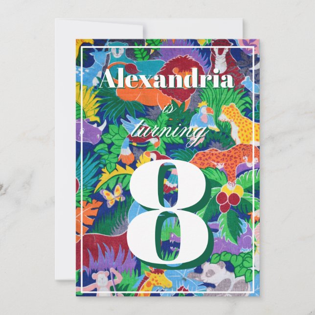 Invitación Colorido tema de Safari cumpleaños ocupado (Anverso)