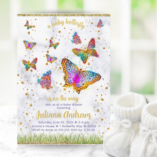 Invitación Colorido tema mariposa Baby Shower elegante